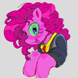 Size: 1349x1360 | Tagged: safe, artist:rxrywwi, imported from derpibooru, pinkie pie, earth pony, pony, clothes, open mouth, open smile, sketch, smiling, solo