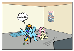 Size: 2152x1488 | Tagged: safe, artist:punkittdev, imported from derpibooru, part of a set, fluttershy, rainbow dash, comic, food, ketchup, sauce, television, thought bubble