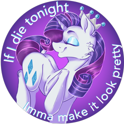 Size: 4951x4951 | Tagged: safe, artist:dankpegasista, imported from derpibooru, rarity, pony, unicorn, butt, button, caption, cheek fluff, circle background, crown, digital art, ear fluff, eyebrows, eyes closed, eyeshadow, font, gemstones, happy, highlights, image macro, jewelry, lineart, makeup, raised hoof, raised tail, regalia, shading, shiny mane, side view, simple background, smiling, solo, tail, text, transparent background