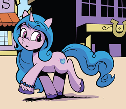 Size: 1100x950 | Tagged: safe, artist:andypriceart, idw, imported from derpibooru, izzy moonbow, pony, unicorn, spoiler:comic, spoiler:g5comic, spoiler:g5comic08, cute, female, g5, izzybetes, looking at something, mare, solo, unshorn fetlocks, upscaled, waifu2x, walking