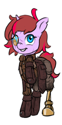 Size: 896x1792 | Tagged: safe, artist:multiverseequine, derpibooru exclusive, imported from derpibooru, oc, oc only, oc:vanity, pony, unicorn, amputee, bag, boots, clothes, female, glow, glowing eyes, horn, jacket, multicolored hair, prosthetic eye, prosthetic leg, prosthetic limb, prosthetics, raised hoof, saddle bag, scar, shoes, simple background, smiling, solo, torn ear, transparent background, unicorn oc