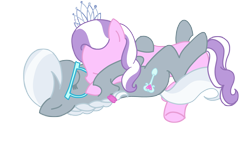 Size: 3840x2160 | Tagged: safe, artist:duran301, imported from derpibooru, diamond tiara, silver spoon, earth pony, base used, cute, female, lesbian, shipping, silvertiara, simple background, snuggling, transparent background
