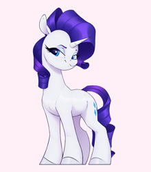 Size: 2225x2525 | Tagged: safe, artist:aquaticvibes, imported from derpibooru, rarity, pony, unicorn, female, high res, mare, pink background, simple background, smiling, solo