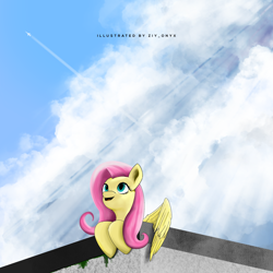 Size: 2050x2050 | Tagged: safe, artist:ziy_onyx, imported from derpibooru, fluttershy, pony, digital art, looking up, procreate app, sky, solo