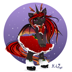 Size: 1024x1024 | Tagged: safe, artist:martazap3, imported from derpibooru, oc, alicorn, dracony, dragon, hybrid, pony, semi-anthro, christmas, christmas outfit, clothes, holiday, horn, simple background, skirt, solo, spread wings, white background, wings, winter, winter outfit