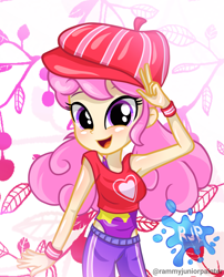 Size: 2015x2490 | Tagged: safe, artist:rjp.rammy, imported from derpibooru, oc, oc:bianca, oc:bianca skyberg, equestria girls, clothes, hat, one-piece swimsuit, pants, shirt, solo, swimsuit