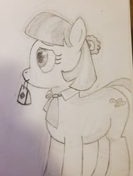 Size: 969x1280 | Tagged: safe, anonymous artist, imported from derpibooru, coco pommel, earth pony, pony, bag, female, flower, flower in hair, jewelry, mare, necklace, sketch, traditional art