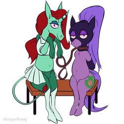 Size: 3000x3000 | Tagged: safe, artist:stoopedhooy, derpibooru exclusive, imported from derpibooru, oc, oc:dwarf truffle, oc:little chance, earth pony, pony, unicorn, derpibooru community collaboration, 2023 community collab, digital art, duo, duo male, earth pony oc, hood, horn, male, poker face, ponytail, restrained, simple background, smiling, transparent background, unicorn oc