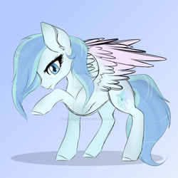 Size: 900x900 | Tagged: safe, artist:existencecosmos188, imported from derpibooru, oc, oc only, pegasus, pony, deviantart watermark, eyelashes, female, mare, obtrusive watermark, pegasus oc, raised hoof, solo, watermark, wings