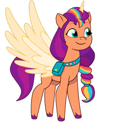 Size: 1398x1535 | Tagged: safe, artist:ben81398, imported from derpibooru, sunny starscout, alicorn, earth pony, pony, spoiler:g5, artificial horn, artificial wings, augmented, bag, g5, horn, magic, magic horn, magic wings, my little pony: tell your tale, race swap, saddle bag, simple background, slim, solo, spread wings, sunnycorn, thin, transparent background, unshorn fetlocks, wings