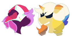 Size: 2000x1000 | Tagged: safe, artist:planetarium, imported from derpibooru, oc, oc only, oc:shady mic, oc:stripe strike, pony, unicorn, grin, hat, horn, multicolored hair, simple background, smiling, sunglasses, transparent background, unicorn oc