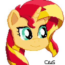 Size: 1280x1280 | Tagged: safe, artist:cristi444n, imported from derpibooru, sunset shimmer, pony, unicorn, pixel art, pixelated, simple background, solo, white background