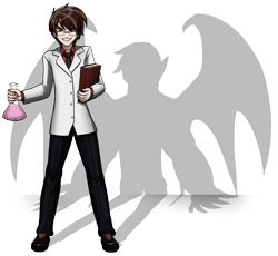 Size: 3904x3588 | Tagged: safe, artist:artemis-polara, imported from derpibooru, oc, oc only, oc:star clad, human, undead, vampire, book, clothes, glasses, humanized, necktie, pants, potion, red eyes, shadow, shirt, shoes, simple background, smiling, solo, suit, transparent background