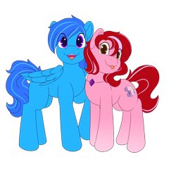 Size: 3072x3072 | Tagged: safe, artist:nanazdina, imported from derpibooru, oc, oc only, oc:darie, oc:lunatia elsa, earth pony, pegasus, pony, derpibooru community collaboration, 2023 community collab, :p, duo, earth pony oc, jewelry, necklace, pegasus oc, simple background, tongue out, transparent background, wings