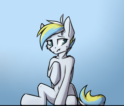 Size: 1400x1200 | Tagged: safe, artist:danger_above, derpibooru exclusive, imported from derpibooru, oc, oc only, oc:sidewinder, pegasus, gradient background, looking away, raised hoof, scrunchy face, sitting, solo