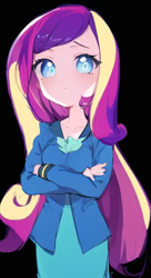 Size: 384x704 | Tagged: safe, imported from derpibooru, princess cadance, human, equestria girls, anime, dean cadance, female, machine learning generated, pinegraph, simple background