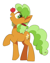 Size: 800x1000 | Tagged: safe, artist:thebatfang, imported from derpibooru, apple brown betty, earth pony, pony, apple, apple family member, balancing, food, ponies balancing stuff on their nose, simple background, solo, transparent background
