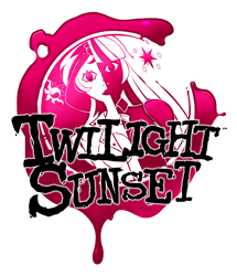 Size: 2240x2610 | Tagged: safe, artist:a0iisa, imported from ponybooru, sunset shimmer, twilight sparkle, equestria girls, catherine (game), cutie mark, logo, logo parody