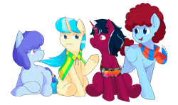 Size: 2177x1286 | Tagged: safe, artist:dariosparks, imported from derpibooru, oc, oc only, oc:navy plight, oc:peaceful shore, oc:stilbruch tingle, oc:warm spark, earth pony, pegasus, pony, unicorn, derpibooru community collaboration, 2023 community collab, accessory, blue eyes, blue hair, blue mane, blue tail, camouflage, clothes, crossed hooves, curly hair, curly mane, curly tail, earth, earth pony oc, folded wings, full body, glowing, glowing horn, goggles, group, hair, happy, happy face, hooves, horn, long hair, long mane, long tail, lying down, mane, multicolored hair, multicolored mane, open mouth, open smile, pegasus oc, pink eyes, purple hair, purple mane, purple tail, quadrupedal, red hair, red mane, red tail, scarf, short hair, short mane, short tail, simple background, sitting, smiling, smug, squad, standing, striped scarf, surprised, surprised face, tail, team, transparent background, two toned hair, two toned mane, unicorn oc, wings