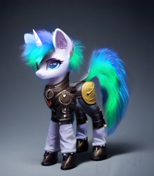 Size: 1794x2048 | Tagged: safe, editor:jasmindreasond, imported from derpibooru, oc, oc only, oc:prisma, pony, unicorn, ai content, ai generated, fanfic, fanfic art, female, full body, generator:stable diffusion, guardsmare, horn, mare, pony driland, royal guard, solo, unicorn oc