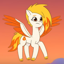Size: 385x385 | Tagged: safe, imported from derpibooru, screencap, pegasus, pony, spoiler:g5, spoiler:my little pony: tell your tale, spoiler:tyts01e42, colored wings, cropped, female, firework-ing together, flare (g5), flying, g5, mare, my little pony: tell your tale, slim, solo, spread wings, thin, two toned wings, unshorn fetlocks, wings