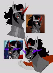 Size: 1822x2518 | Tagged: safe, artist:superduperath, imported from derpibooru, king sombra, pony, unicorn, bust, glowing, glowing eyes, open mouth, open smile, smiling, solo