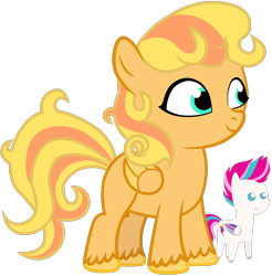 Size: 1004x1020 | Tagged: safe, artist:thunderdasher07, imported from derpibooru, zipp storm, oc, oc:amber sunlight, pegasus, pony, derpibooru community collaboration, 2023 community collab, blank flank, colored wings, female, filly, foal, g5, pegasus oc, plushie, pointy ponies, simple background, solo, standing, transparent background, two toned mane, two toned wings, unshorn fetlocks, vector, wings