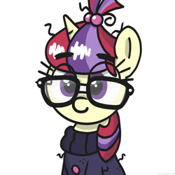 Size: 2048x2048 | Tagged: safe, artist:super-dead, imported from derpibooru, moondancer, pony, unicorn, clothes, glasses, messy mane, simple background, solo, sweater, white background