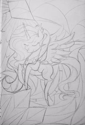 Size: 2186x3219 | Tagged: safe, artist:tulidewo, idw, imported from derpibooru, radiant hope, alicorn, pony, alicornified, hopecorn, princess radiant hope, race swap, sketch, stained glass window, traditional art