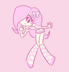 Size: 1072x1129 | Tagged: safe, artist:rileyav, imported from derpibooru, fluttershy, human, robot, equestria girls, crossover, cute, female, gynoid, jenny wakeman, my life as a teenage robot, pink background, roboticization, shyabetes, simple background, smiling, soft color, solo