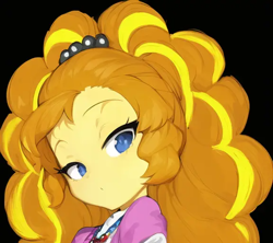Size: 576x512 | Tagged: safe, editor:luckreza8, imported from derpibooru, adagio dazzle, human, equestria girls, :i, ai content, ai generated, anime, black background, female, generator:pinegraph, simple background, solo, wrong eye color