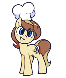 Size: 1024x1200 | Tagged: safe, artist:kukie, imported from derpibooru, oc, earth pony, pony, derpibooru community collaboration, 2023 community collab, blue eyes, chef's hat, earth pony oc, eyelashes, female, happy, hat, mare, simple background, smiling, solo, standing, transparent background