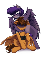 Size: 3000x4000 | Tagged: safe, artist:loonya, artist:toanderic, imported from derpibooru, oc, oc only, oc:bloonya, oc:toanderic, pegasus, pony, derpibooru community collaboration, 2023 community collab, bipedal, camera, coat markings, collaboration, facial markings, featureless crotch, grin, hidden eyes, high res, looking down, markings, noogie, pale belly, pegasus oc, simple background, sitting, smiling, snip (coat marking), transparent background, wings