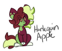 Size: 443x362 | Tagged: safe, artist:butterfly-mak, imported from derpibooru, oc, oc only, oc:harlequin apple, earth pony, pony, coat markings, colored hooves, colt, earth pony oc, eye clipping through hair, foal, male, no pupils, simple background, sitting, solo, white background