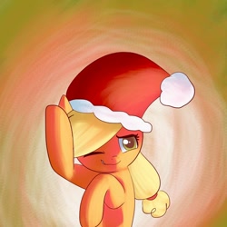 Size: 1200x1200 | Tagged: safe, artist:andromedasparkz, imported from derpibooru, applejack, earth pony, pony, christmas, cute, female, hat, holiday, jackabetes, santa hat, solo