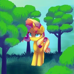 Size: 1200x1200 | Tagged: safe, artist:andromedasparkz, imported from derpibooru, sunset shimmer, pony, unicorn, female, solo, tree