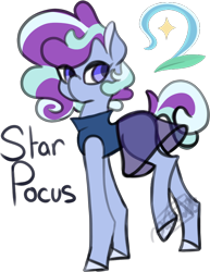 Size: 624x809 | Tagged: safe, artist:butterfly-mak, imported from derpibooru, oc, oc only, oc:star pocus, unicorn, clothes, colored ears, colored hooves, cutie mark, female, horn, invisible horn, mare, no mouth, see-through, see-through skirt, signature, simple background, skirt, solo, transparent background, unicorn oc