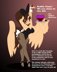 Size: 1200x1500 | Tagged: safe, artist:miniferu, imported from derpibooru, oc, oc:spring beauty, alicorn, anthro, bunny suit, clothes, female, meta, milf, raffle, solo, twitter