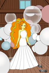 Size: 598x891 | Tagged: safe, artist:hakdurbin, imported from derpibooru, adagio dazzle, human, equestria girls, balloon, barn, bride, clothes, dress, marriage, smiling, smirk, wedding, wedding dress