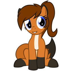 Size: 1200x1200 | Tagged: safe, artist:the smiling pony, imported from derpibooru, oc, oc only, oc:sunnyside, earth pony, fox, fox pony, hybrid, original species, pony, derpibooru community collaboration, .svg available, 2023 community collab, countershading, female, hooves, looking at you, mare, ponytail, show accurate, simple background, smiling, smiling at you, solo, svg, transparent background, vector