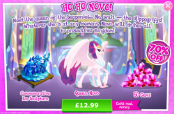 Size: 1957x1293 | Tagged: safe, imported from derpibooru, princess ember, queen novo, thorax, hippogriff, my little pony: the movie, advertisement, beak, costs real money, english, female, gameloft, gem, ice sculpture, mobile game, my little pony: magic princess, numbers, official, sale, solo, solo focus, spread wings, text, wings