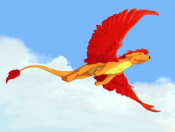 Size: 3020x2280 | Tagged: safe, artist:rutkotka, imported from derpibooru, oc, oc:deimhal, cloud, flying, furry, sky, wings