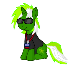 Size: 900x838 | Tagged: safe, artist:short circuit, imported from derpibooru, oc, oc only, oc:circuit mane, pony, unicorn, derpibooru community collaboration, 2023 community collab, badge, horn, simple background, solo, sunglasses, transparent background, unicorn oc