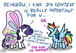 Size: 4093x2894 | Tagged: safe, artist:julunis14, imported from derpibooru, rainbow dash, rarity, pegasus, pony, unicorn, series:my little honses, sonic rainboom (episode), :v, butterfly wings, chest fluff, dialogue, digital art, duo, duo female, female, glimmer wings, high res, mare, misspelling, open mouth, parody, raribitch, scene interpretation, signature, silly, simple background, smiley face, spread wings, white background, wings