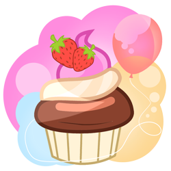 Size: 2048x2048 | Tagged: safe, artist:harmonyvitality-yt, imported from derpibooru, oc, oc only, oc:candy cake, balloon, cupcake, cutie mark, cutie mark only, food, no pony, simple background, strawberry, transparent background