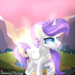 Size: 2048x2048 | Tagged: safe, artist:harmonyvitality-yt, imported from derpibooru, oc, oc only, oc:sunblossom shine heart, alicorn, pony, alicorn oc, base used, ear fluff, eyelashes, female, grin, hoof shoes, horn, mare, outdoors, peytral, signature, smiling, solo, wings