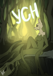 Size: 1640x2360 | Tagged: safe, artist:stirren, imported from derpibooru, anthro, goo, bondage, commission, encasement, female, sitting, solo, swamp, tree, your character here