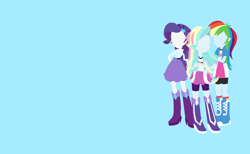 Size: 1324x814 | Tagged: safe, artist:goupix-flocon, artist:prettycelestia, imported from twibooru, rainbow dash, rarity, oc:opalescent, equestria girls, belt, boots, clothes, fusion, high heel boots, image, jacket, multiple arms, png, shoes, short skirt, skirt