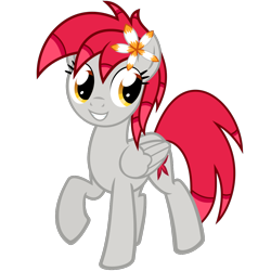 Size: 1200x1200 | Tagged: safe, artist:the smiling pony, imported from derpibooru, oc, oc only, oc:tiny jasmini, pegasus, pony, derpibooru community collaboration, .svg available, 2023 community collab, flower, flower in hair, folded wings, grin, pegasus oc, raised hoof, simple background, slim, smiling, solo, thin, transparent background, vector, wings