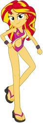Size: 1905x5424 | Tagged: safe, artist:jake-brithgside, imported from derpibooru, sunset shimmer, human, equestria girls, bikini, bracelet, clothes, eyebrows, feet, female, jewelry, looking at you, sandals, simple background, smiling, smiling at you, smirk, solo, swimsuit, transparent background